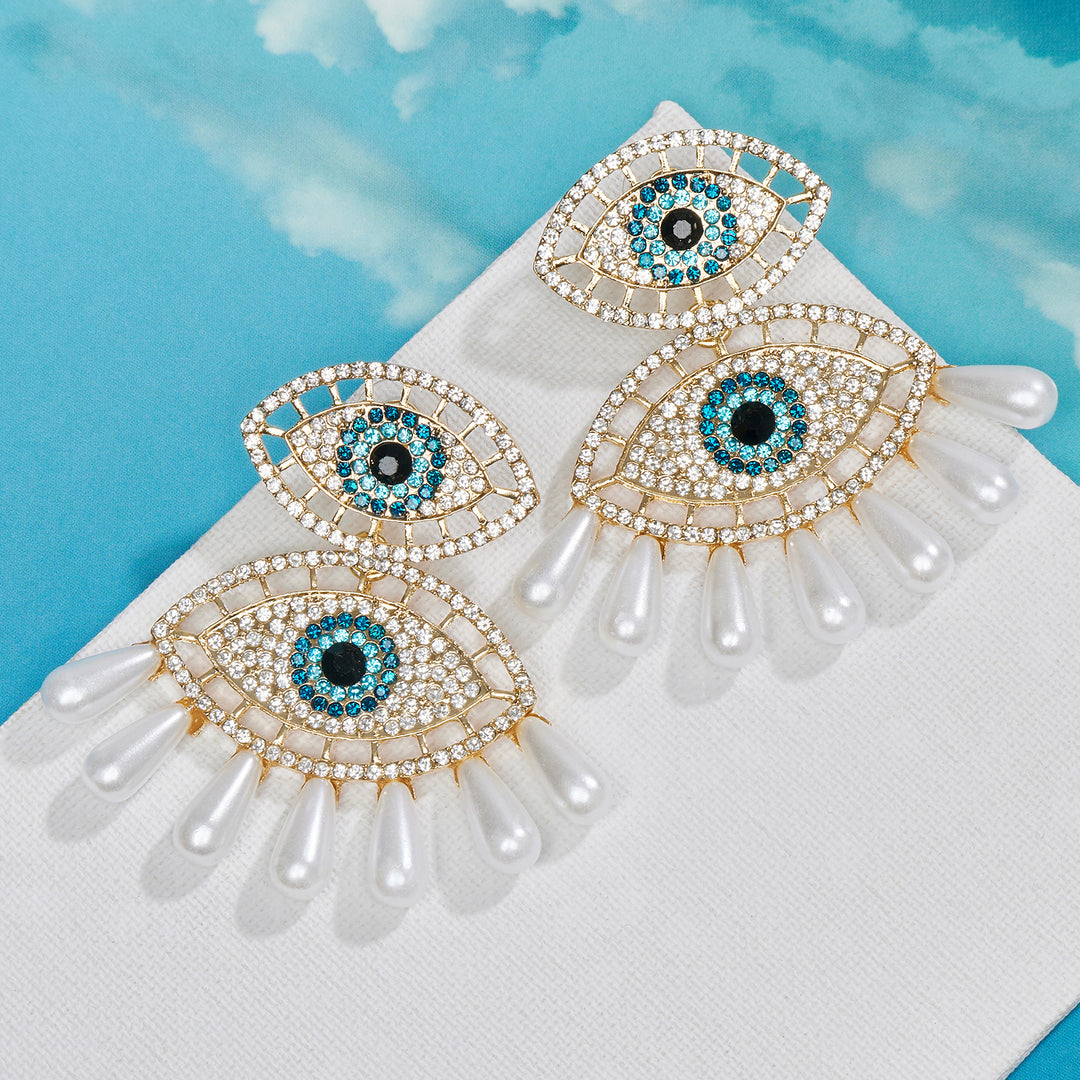 Blue Shield Evil Eye Gold Earrings