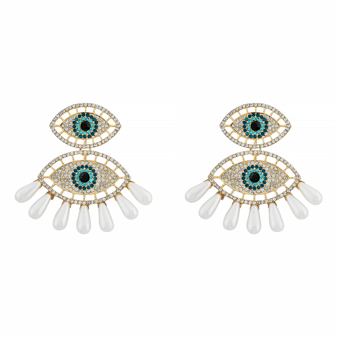 Blue Shield Evil Eye Gold Earrings