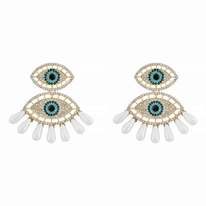 Blue Shield Evil Eye Gold Earrings