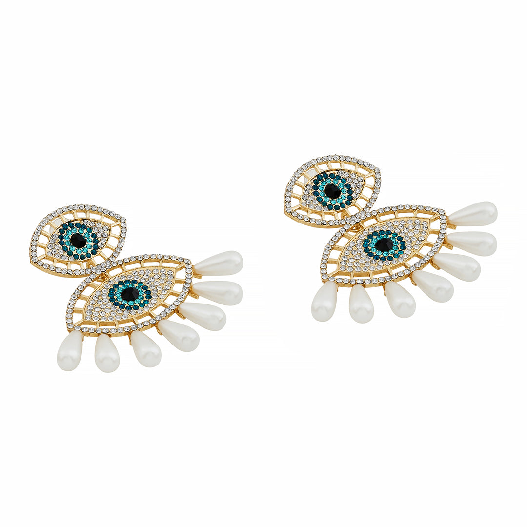 Blue Shield Evil Eye Gold Earrings