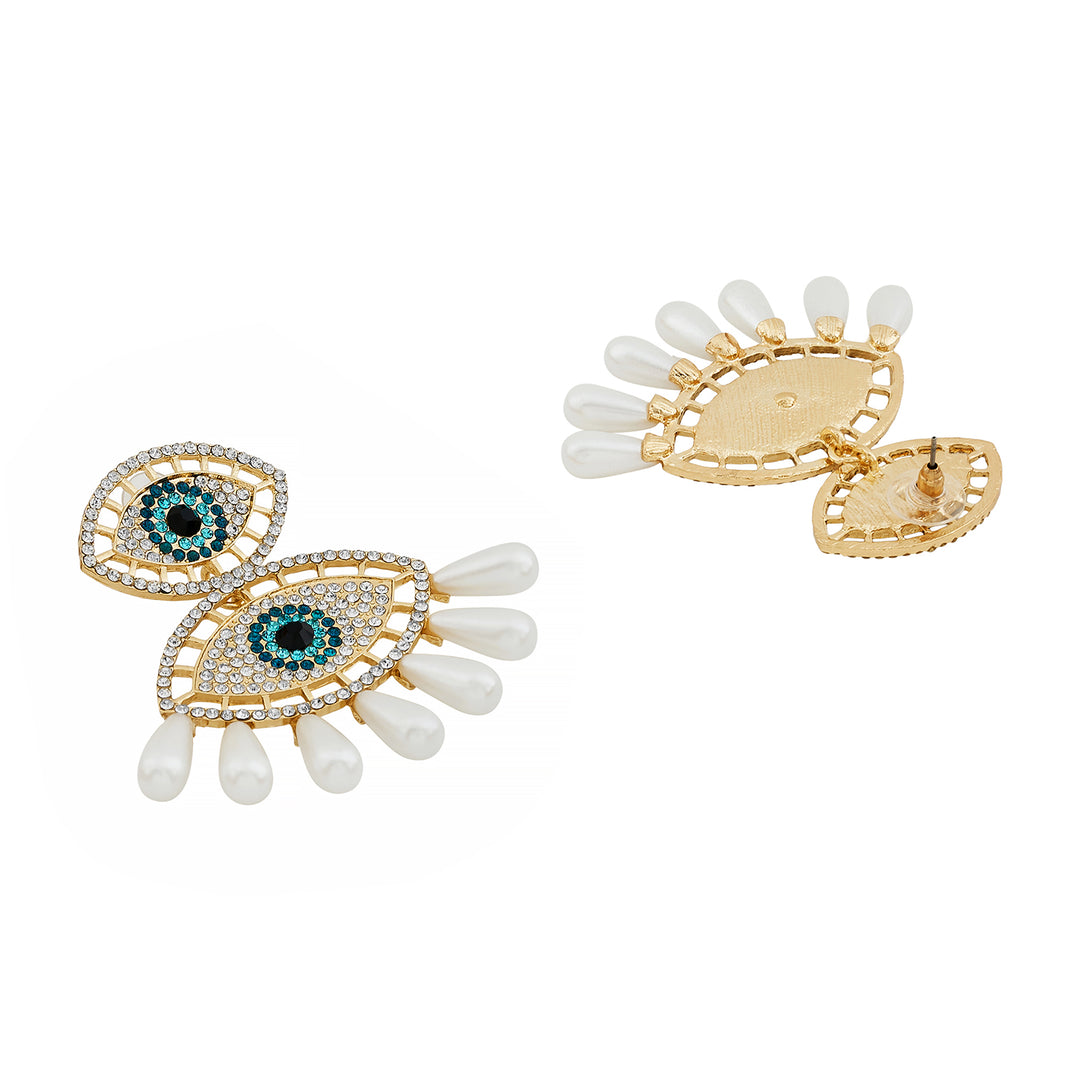 Blue Shield Evil Eye Gold Earrings
