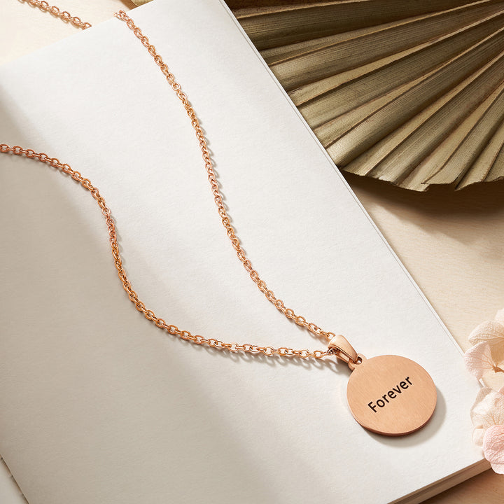 Forever Rose Gold Women's Round Mantra Necklace