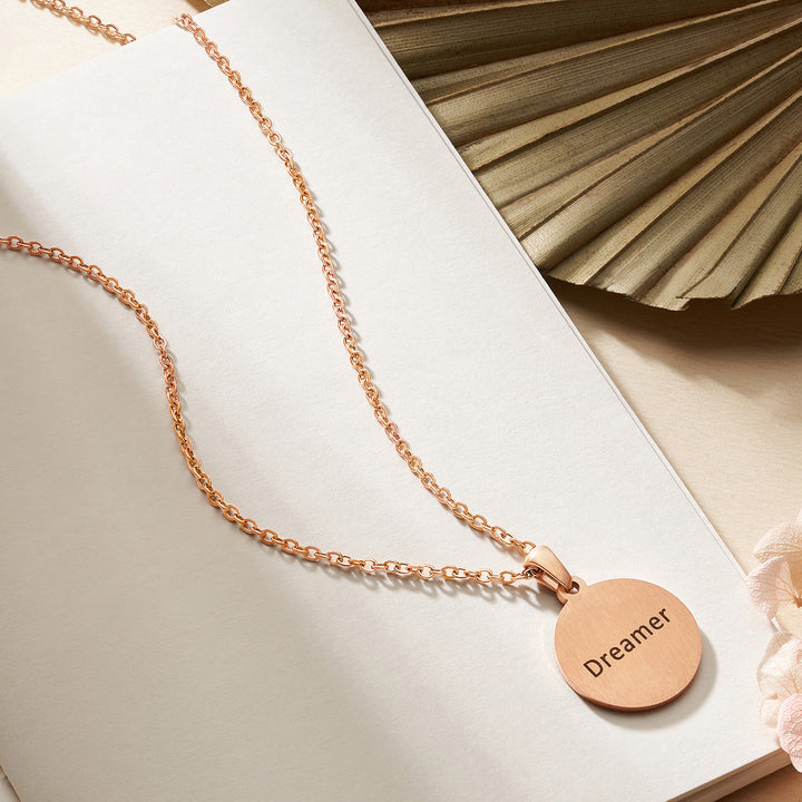 Dreamer Rose Gold Women's Round Mantra Necklace