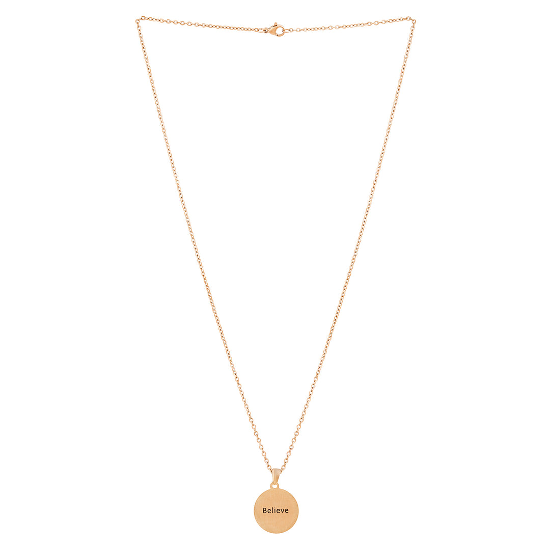 Believe Rose Gold Women's Round Mantra Necklace
