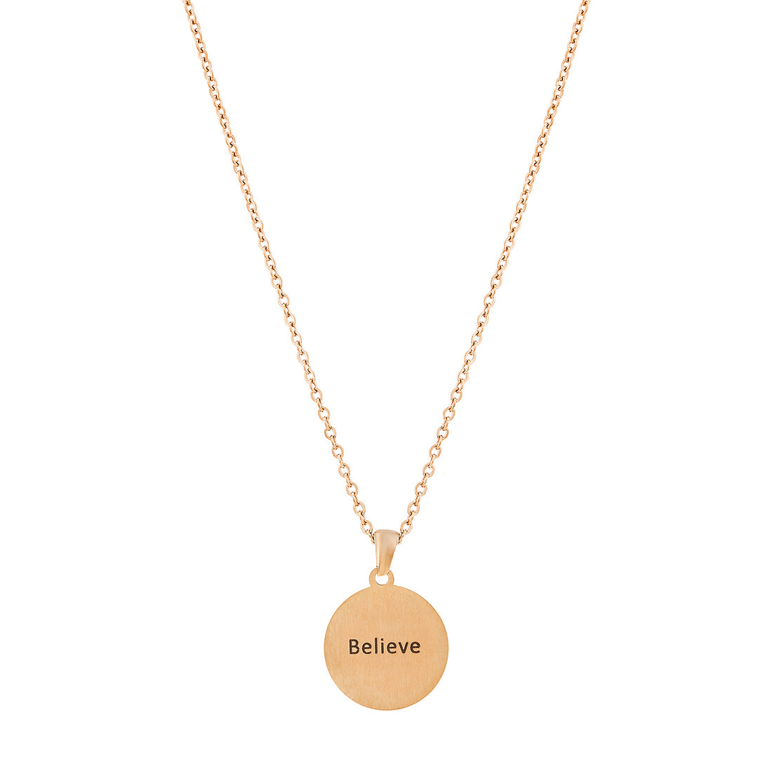 Believe Rose Gold Women's Round Mantra Necklace