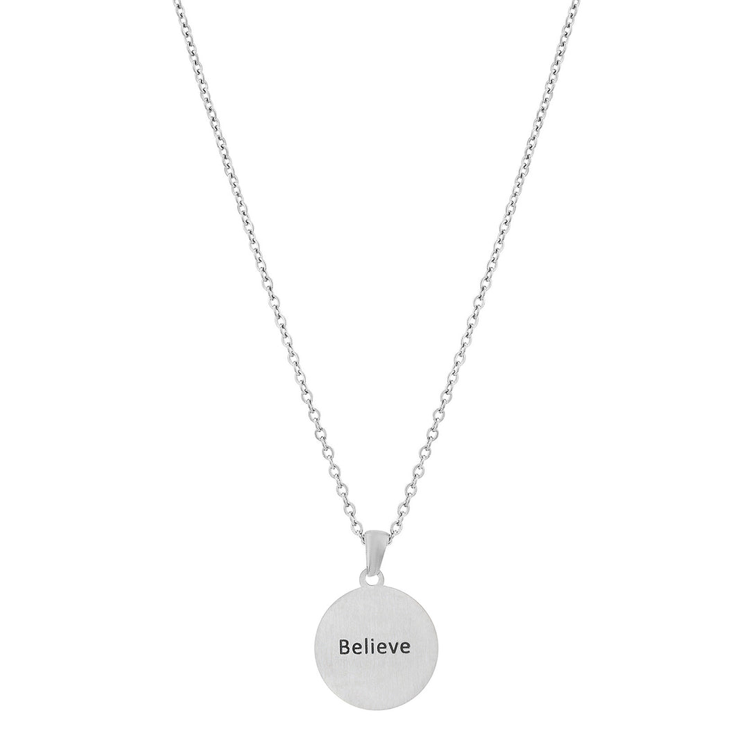 Believe Silver Women's Round Mantra Necklace