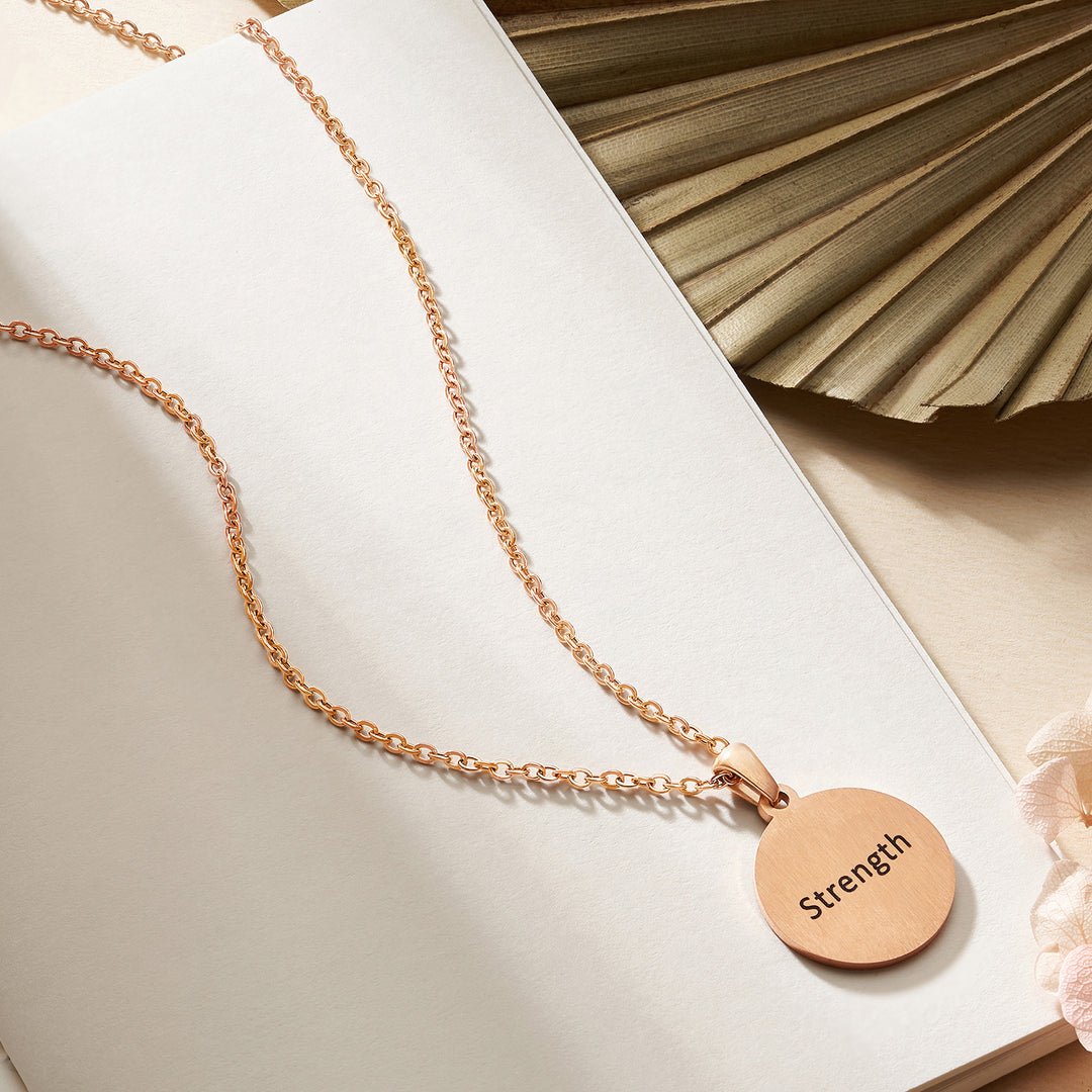 Strength Rose Gold Women's Round Mantra Necklace