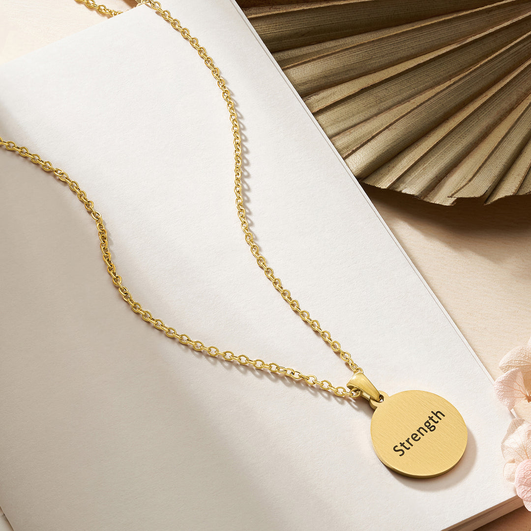Strength Gold Women's Round Mantra Necklace