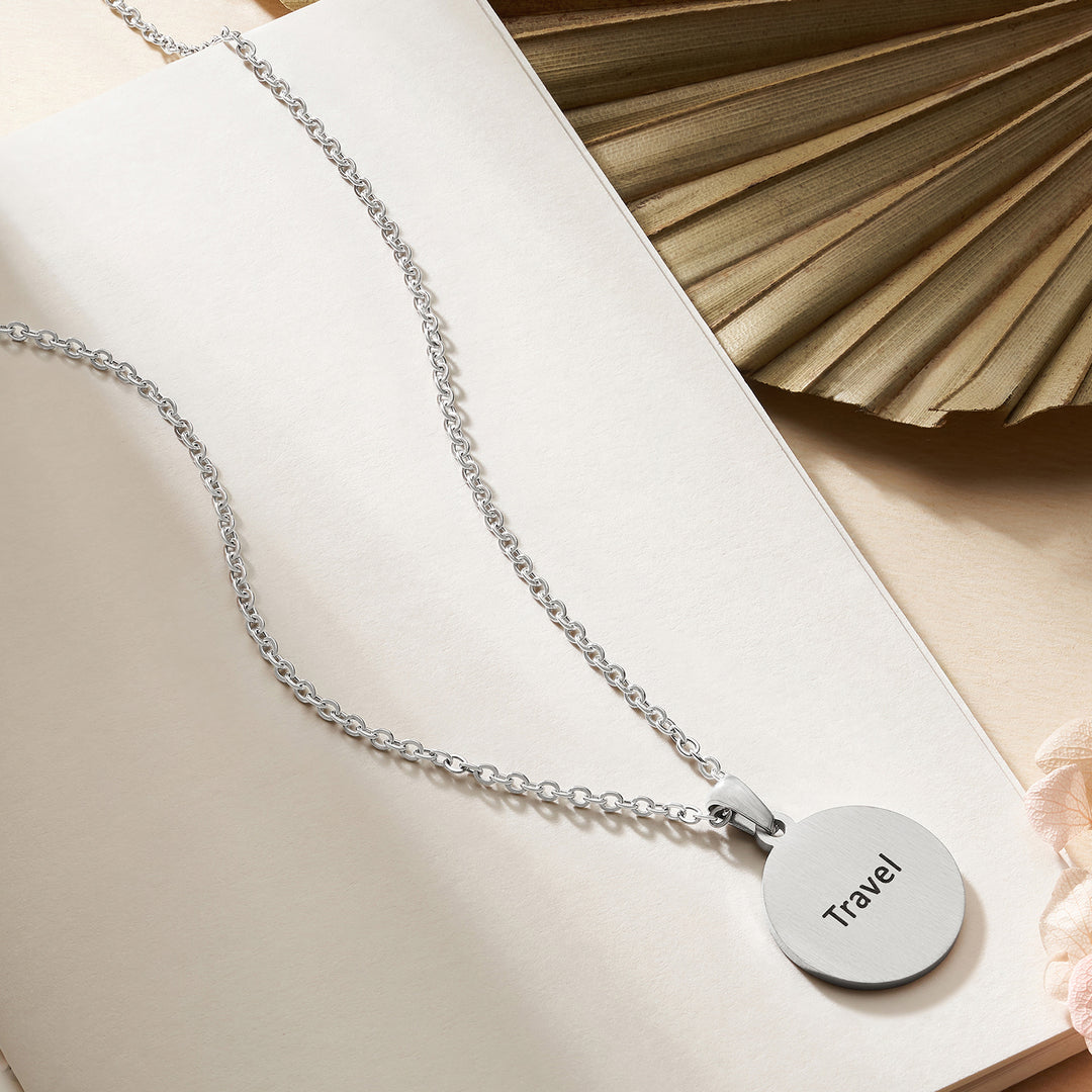 Travel Silver Women's Round Mantra Necklace