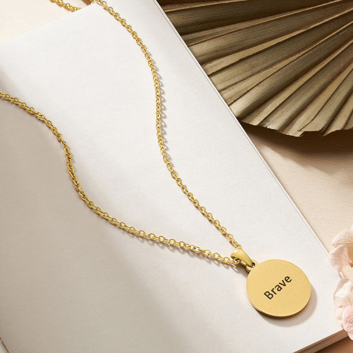 Brave Gold Women's Round Mantra Necklace