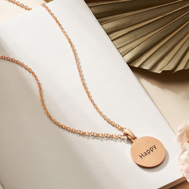 Happy Rose Gold Women's Round Mantra Necklace