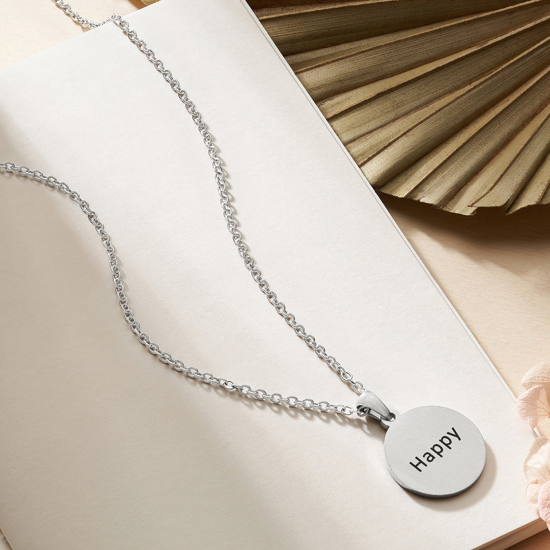 Happy Silver Women's Round Mantra Necklace
