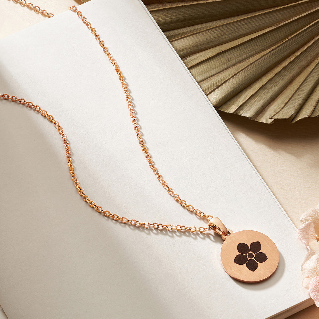 Flora Rose Gold Women's Round Mantra Necklace