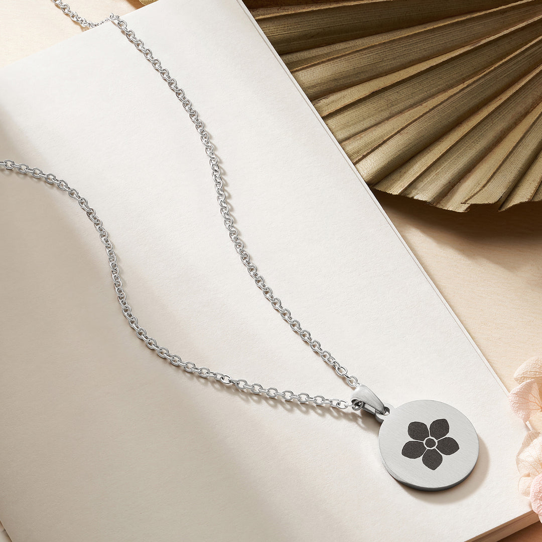 Flora Silver Women's Round Mantra Necklace