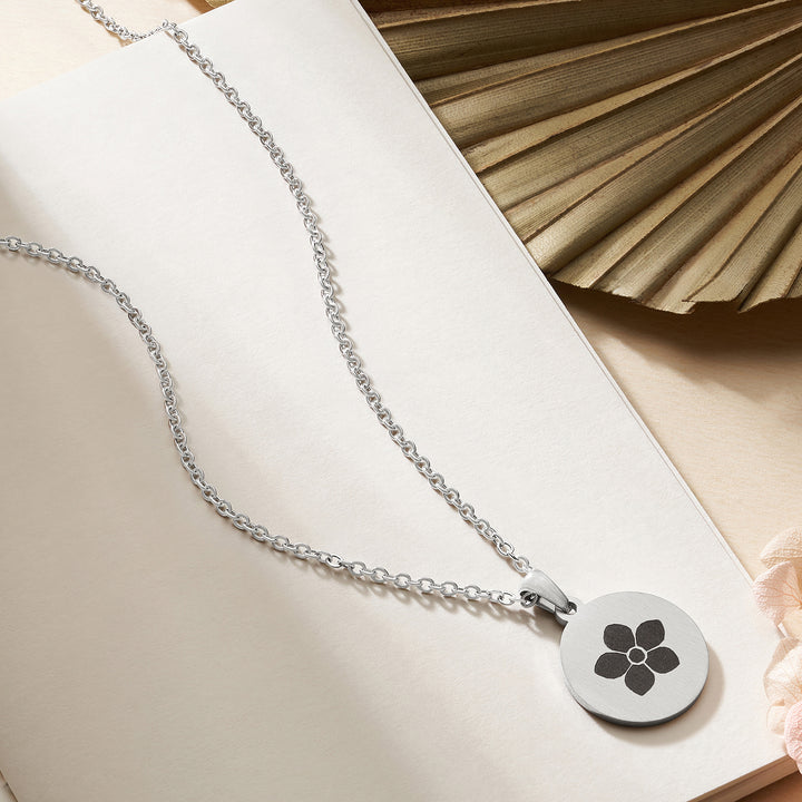 Flora Silver Women's Round Mantra Necklace
