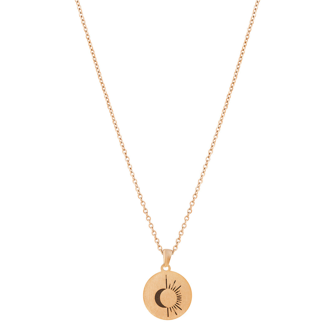 Sun & Moon Rose Gold Women's Round Mantra Necklace