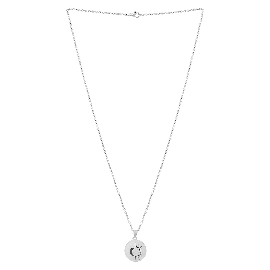 Sun & Moon Silver Women's Round Mantra Necklace