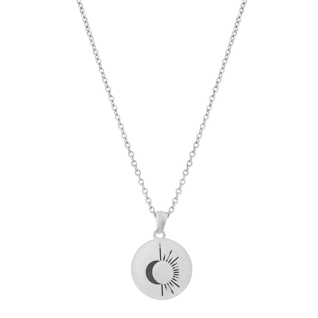 Sun & Moon Silver Women's Round Mantra Necklace