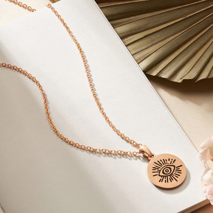 Evil Eye Rose Gold Women's Round Mantra Necklace