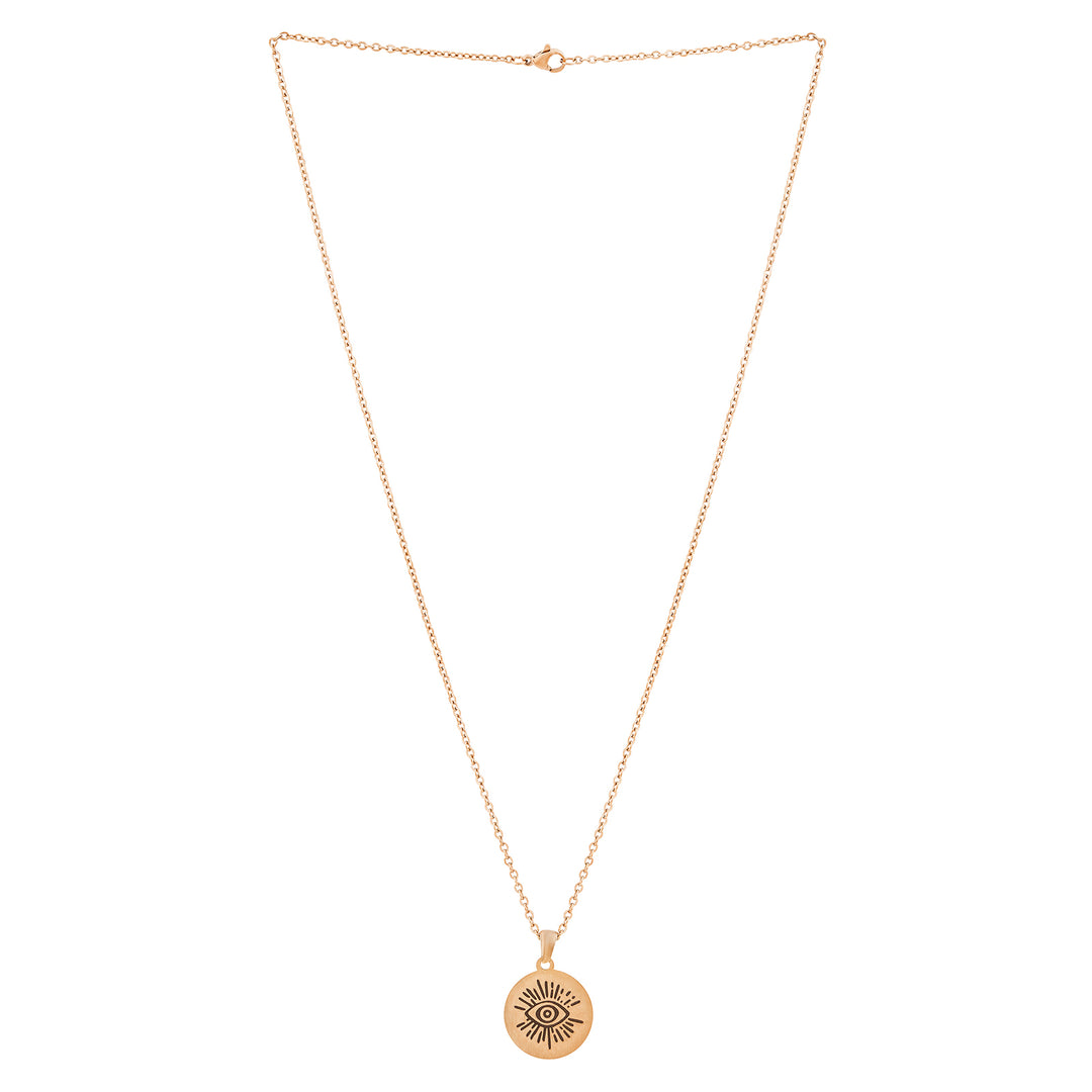 Evil Eye Rose Gold Women's Round Mantra Necklace