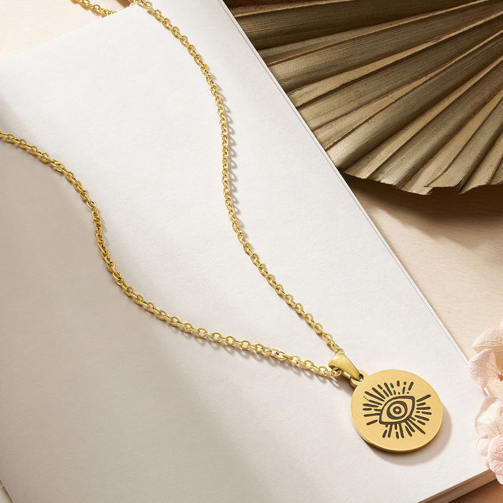 Evil Eye Gold Women's Round Mantra Necklace