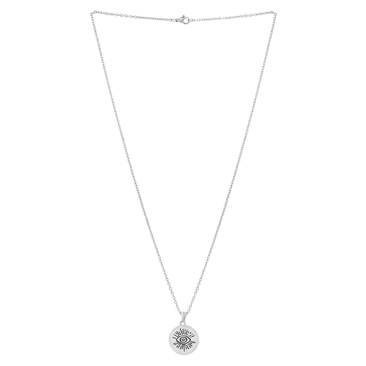 Evil Eye Silver Women's Round Mantra Necklace