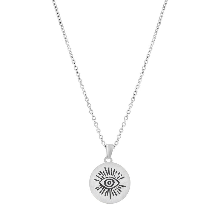 Evil Eye Silver Women's Round Mantra Necklace