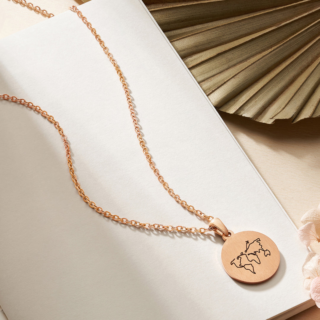 One World Rose Gold Women's Round Mantra Necklace