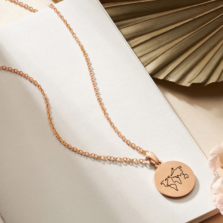 One World Rose Gold Women's Round Mantra Necklace
