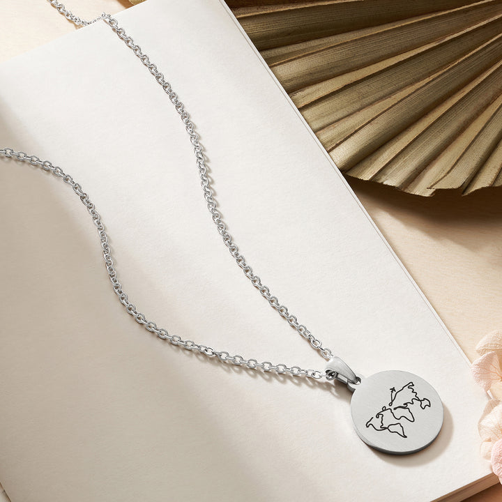 One World Silver Women's Round Mantra Necklace