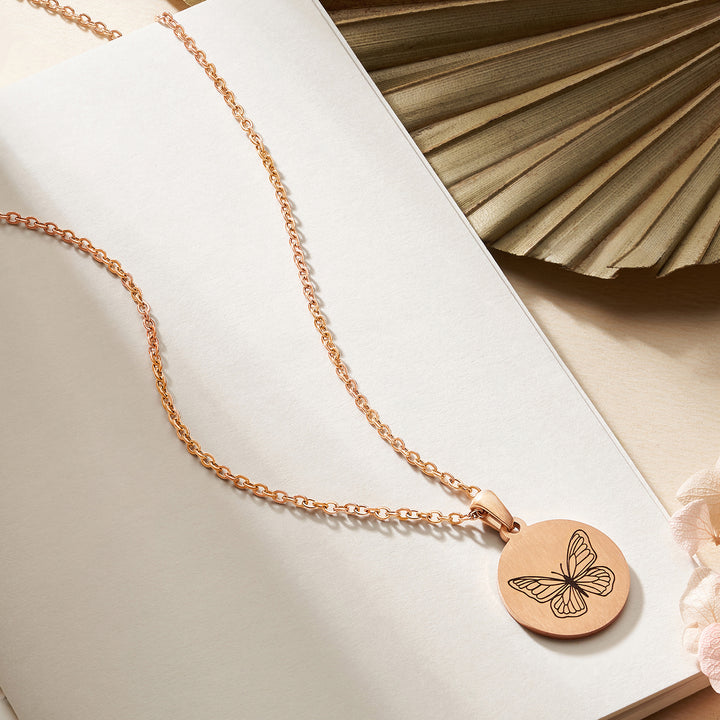Butterfly Rose Gold Women's Round Mantra Necklace