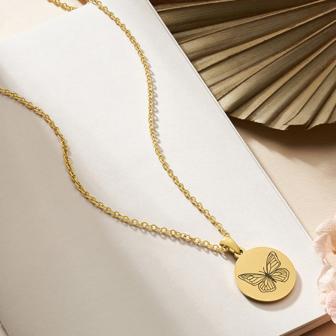 Butterfly Gold Women's Round Mantra Necklace