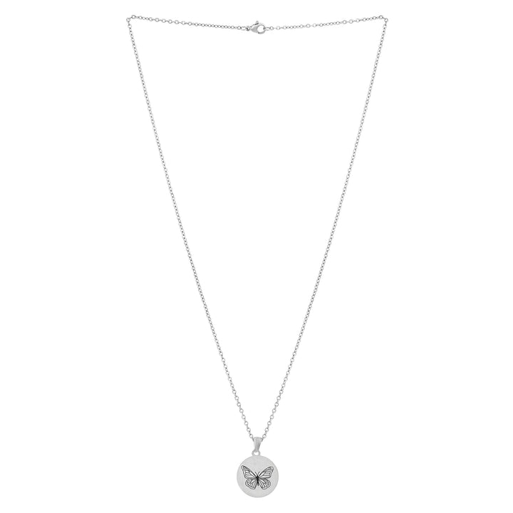 Butterfly Silver Women's Round Mantra Necklace