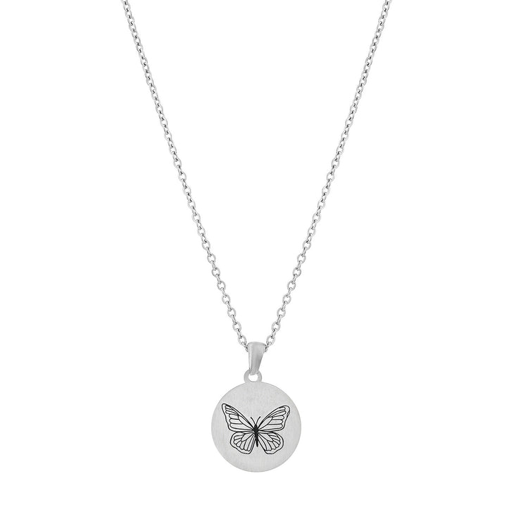 Butterfly Silver Women's Round Mantra Necklace