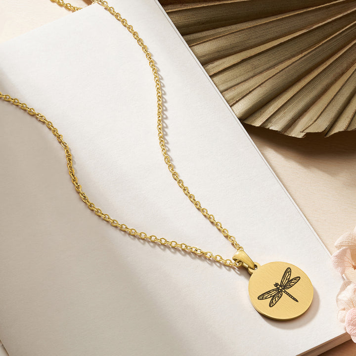 Dragonfly Gold Women's Round Mantra Necklace