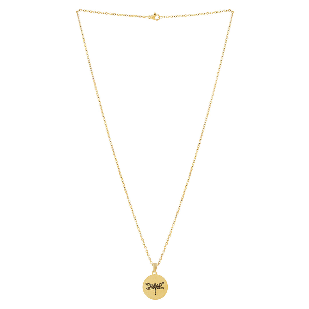 Dragonfly Gold Women's Round Mantra Necklace