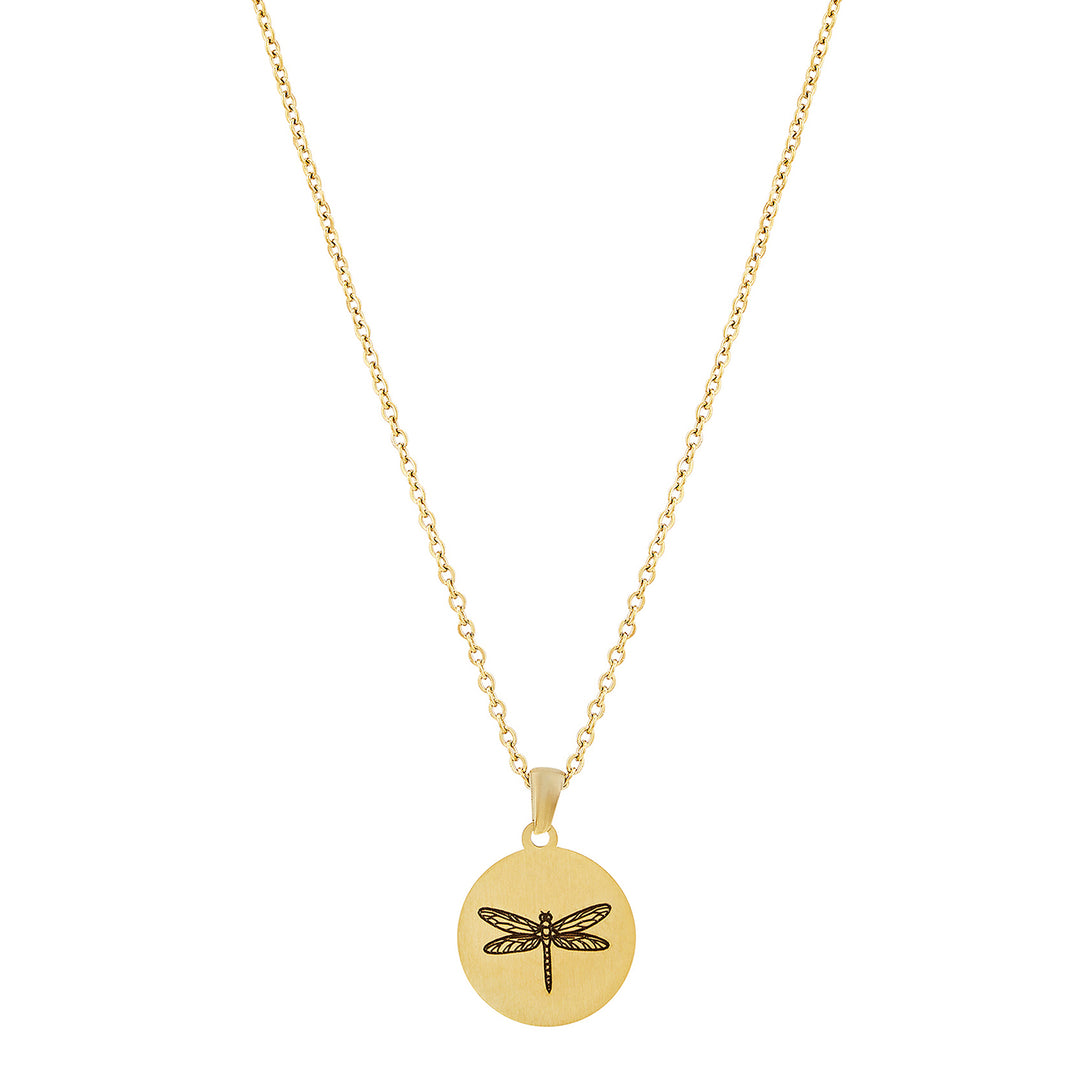 Dragonfly Gold Women's Round Mantra Necklace