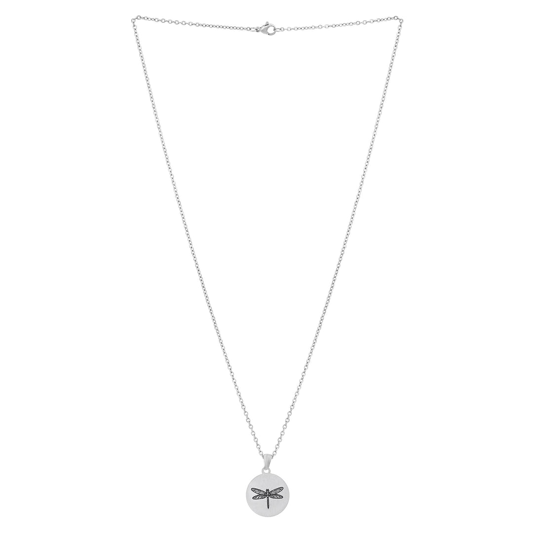 Dragonfly Silver Women's Round Mantra Necklace