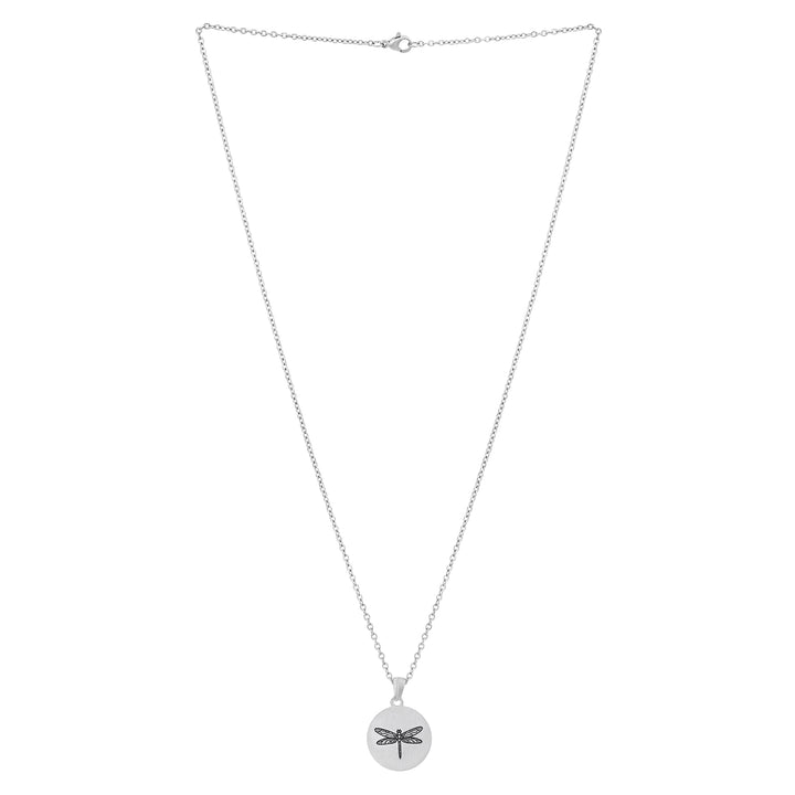 Dragonfly Silver Women's Round Mantra Necklace
