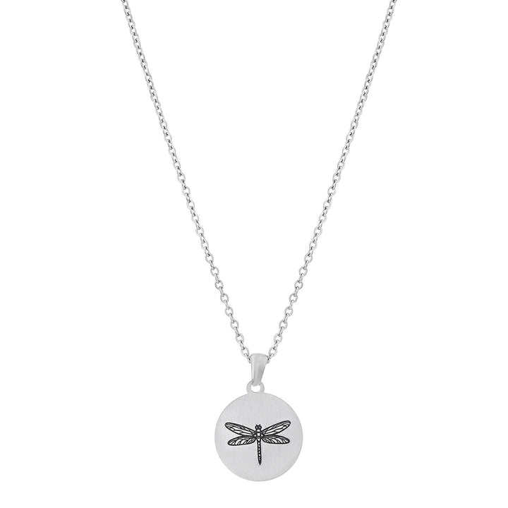 Dragonfly Silver Women's Round Mantra Necklace