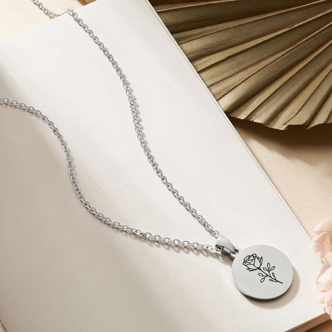 Rosette Silver Women's Round Mantra Necklace