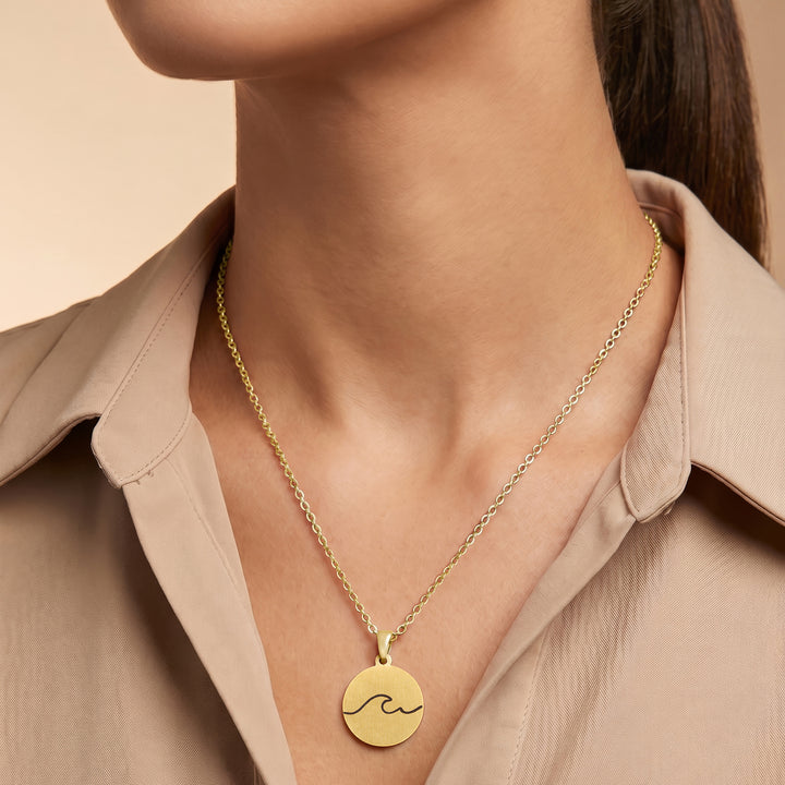 Wave Gold Women's Round Mantra Necklace