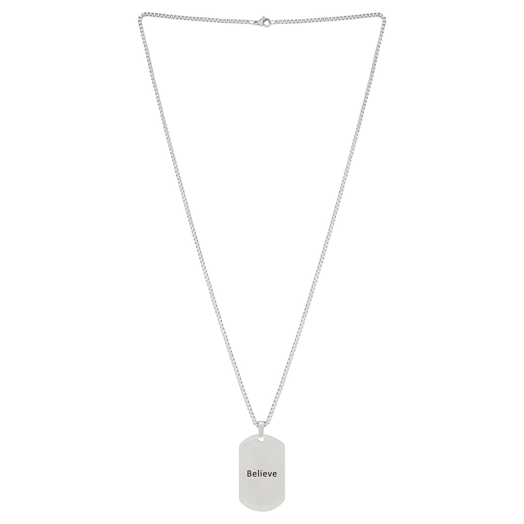 Believe Silver Men's Curve Tag Mantra Necklace
