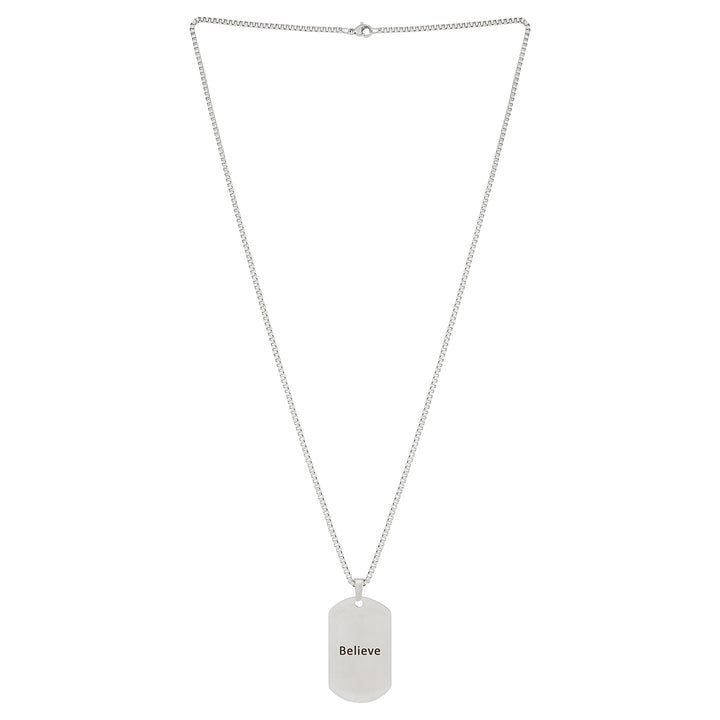 Believe Silver Men's Curve Tag Mantra Necklace