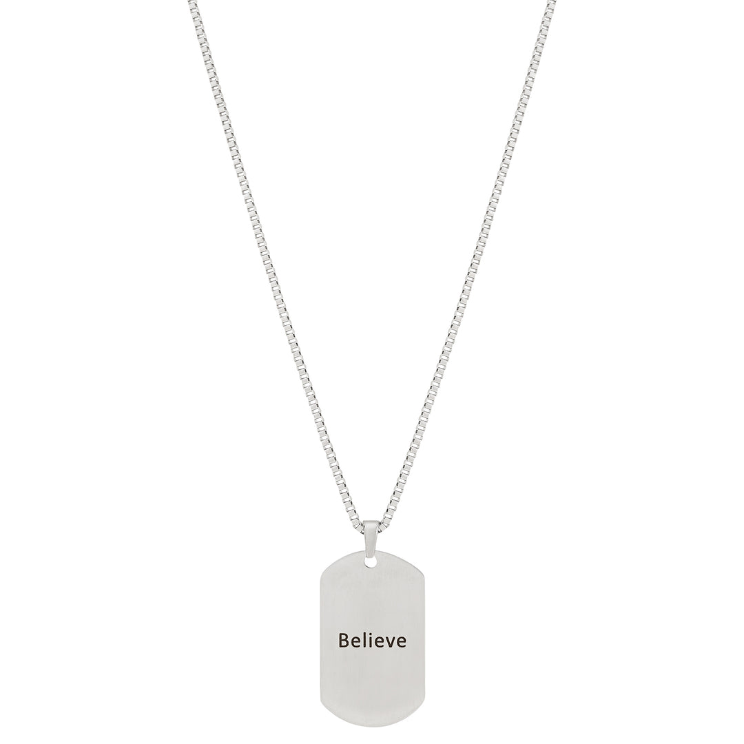 Believe Silver Men's Curve Tag Mantra Necklace