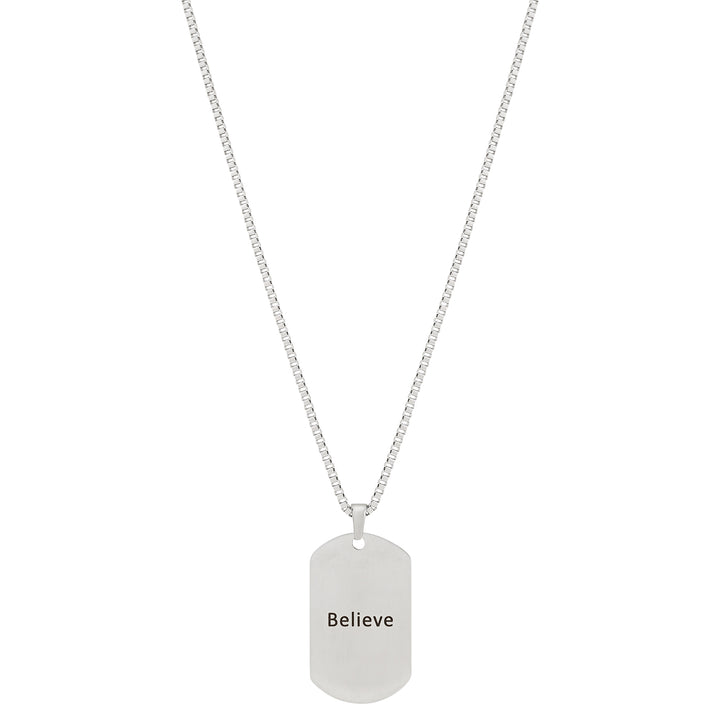 Believe Silver Men's Curve Tag Mantra Necklace