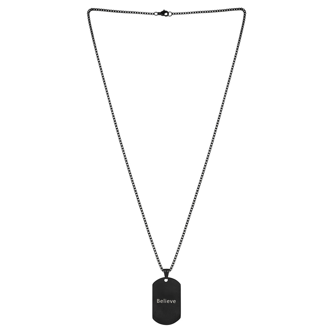 Believe Black Men's Curve Tag Mantra Necklace