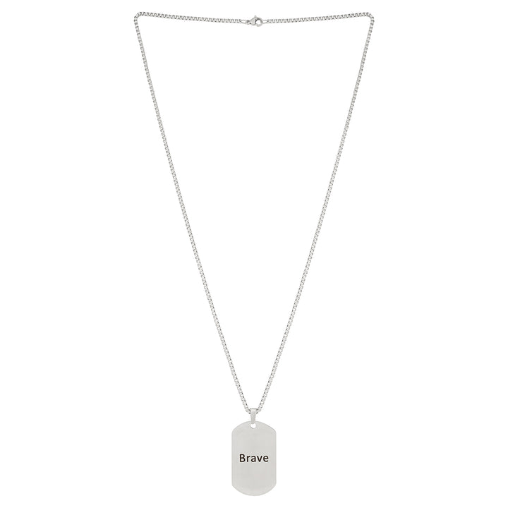 Brave Silver Men's Curve Tag Mantra Necklace