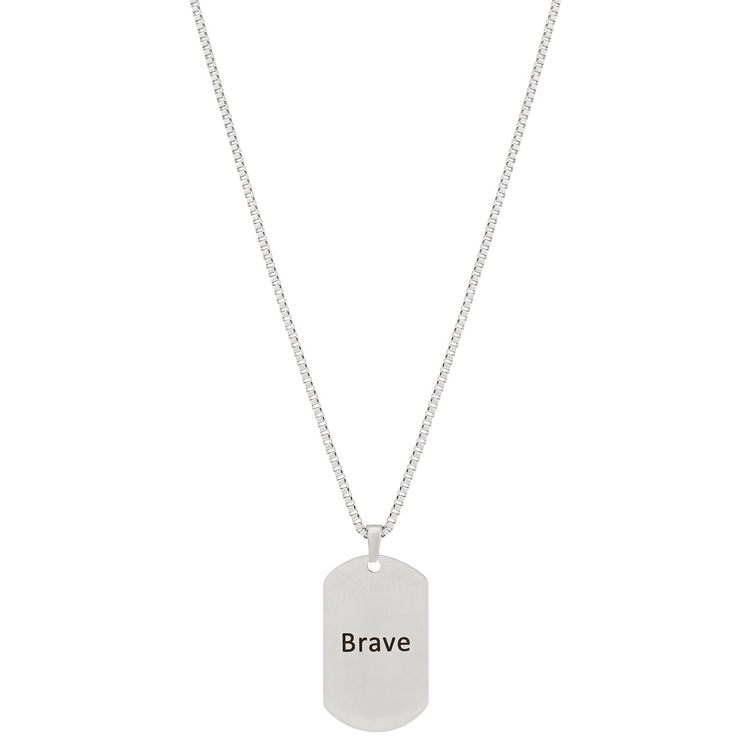 Brave Silver Men's Curve Tag Mantra Necklace