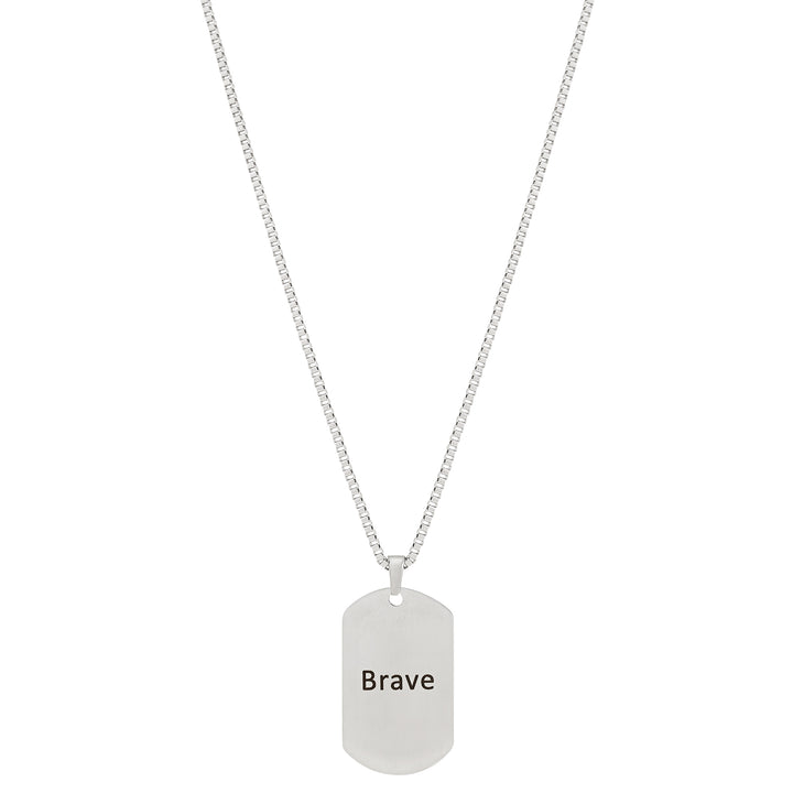 Brave Silver Men's Curve Tag Mantra Necklace